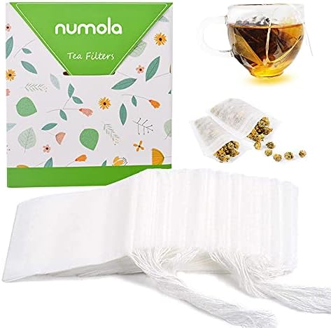 Numola Disposable Drawstring Tea Filter Bags, Empty Tea Bags Corn Fiber Natural Material Seal Tea Infuser Bag, Biodegradable and Compostable Herb Sachet Bags for Loose Leaf Tea 100 Pcs (4.2" x 3.2")