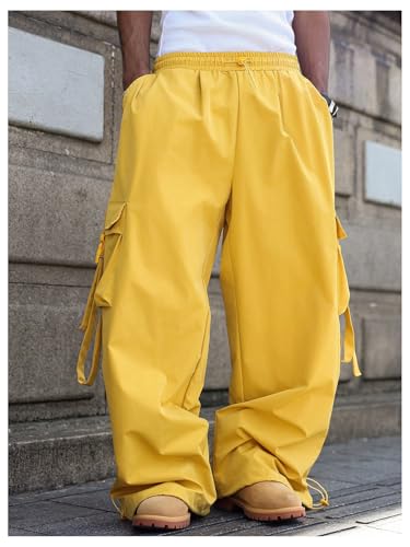 SOLY HUX Men's Baggy Cargo Pants Wide Leg Parachute Pants with Pocket Streetwear4