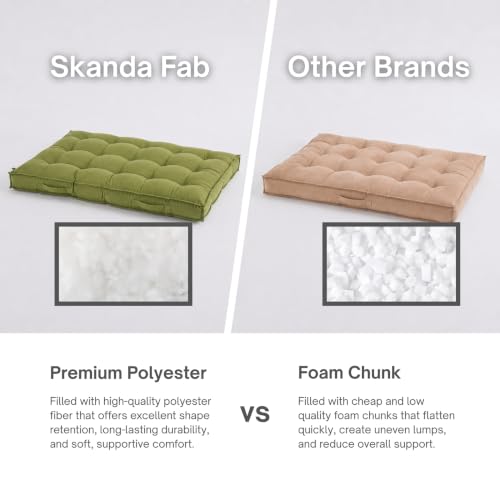 Image of SKANDA FAB Low Seating Cushion -100% Cotton Twill, Hand-Plotted Microfiber Filling, Floor Cushion with 2 Back Support Cushions - Ideal for Living Room, Balcony, Lounge- 80x120 Light Green (Pack of 1)