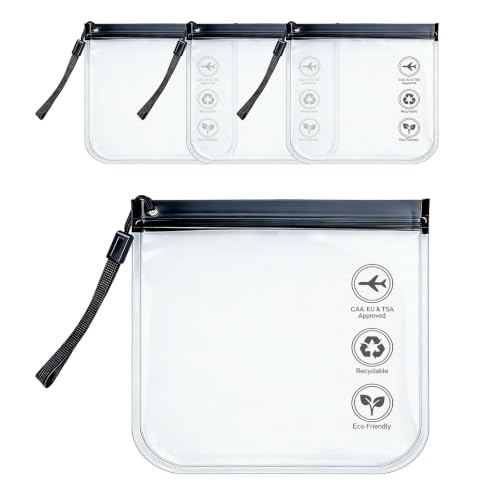 4 Piezas Neceser Maquillaje Viaje 20 × 20 cm, Bolsa Transparente Mini de EVA Impermeable, Cierre Hermético Antifugas TSA Certificado para Líquidos de Avión, Accesorios Viaje