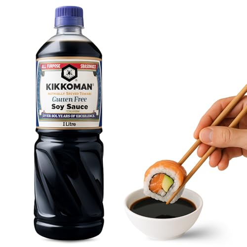 Salsa de Soja sin Gluten, Salsa para Sushi, Soja Japonesa, ingredientes son 100% naturales sin aditivos ni conservantes, Para verduras, sopas, guisos, hacer salsas o aliñar las ensaladas, 1000 ml