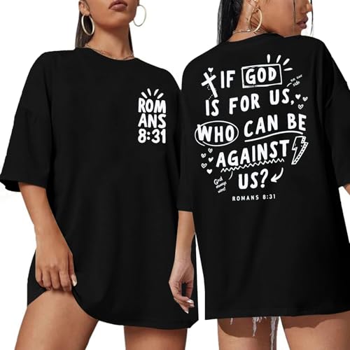 Christian T Shirts for Women: Oversized If God is for Us Shirt Religious Faith Top Bible Verse Inspirational Tee