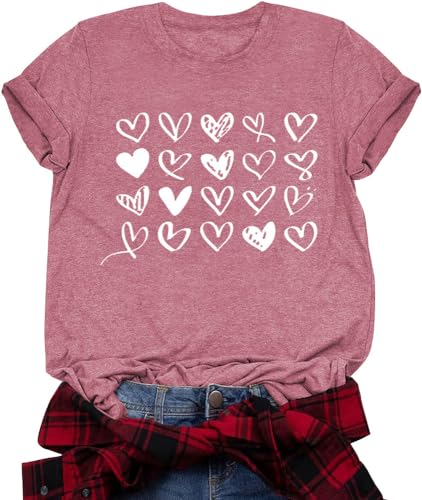 Image of Valentines Shirts for Women Valentine Love Heart Printed Graphic Tshirt Cute Girls Casual Top