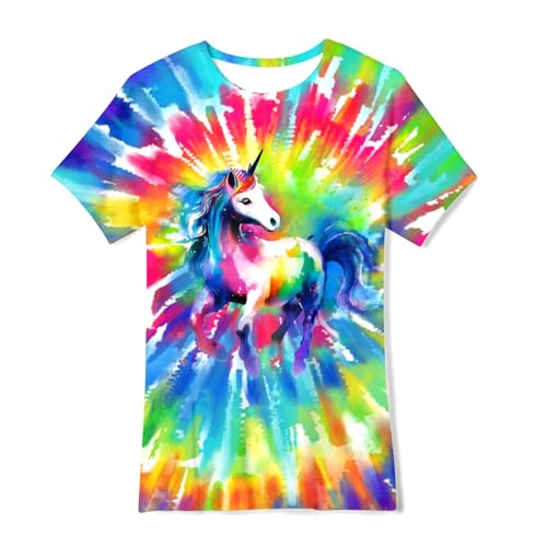Image of SunFoucs Girls Kids Shirts Size 5-12 Tie Dye Casual Tshirt Short Sleeve Crewneck Tee Top | Short Sleeve Rainbow Tee Top