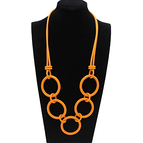 Bysonglezai - Bysonglezai Halskette Damen Ketten Anhänger Frauen Geschenk Runde Anhänger Halsketten Frauen Gothic Gummiseil Statement Halskette Boho Party Bar Zubehör Pullover Kette Orange