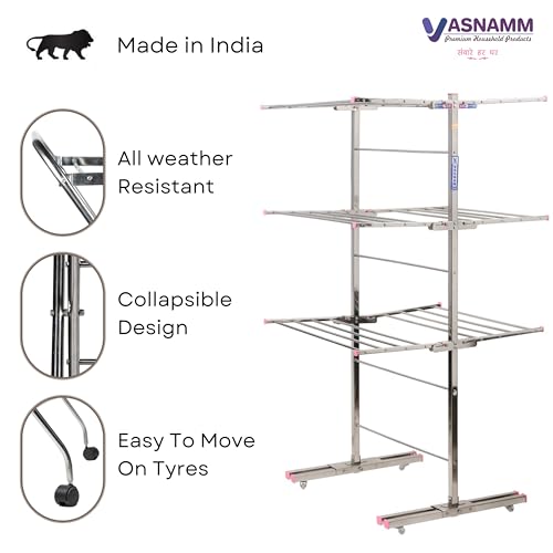 Image of Jumbo 24 Rods Cloth Drying Stand, 64 Feet Drying Area - Stainless Steel Foldable Compact Design - Easy Movement - Sturdy