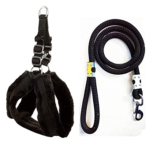 Agirav-Dog-Belt-Combo-of-Nylon-Fur-Padded-Black-Dog-Harness-with-Black-Dog-Lead-Specially-for-Medium-Breeds-Dog-Harness-Black-Pack-of-1-Black
