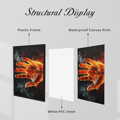Toile murale encadrée noire anti-fade de feu pour embellir un mur blanc vide