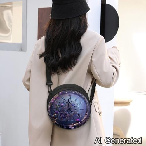 Image of Women Novelty Round Clock Shape Zippered Clock Purses for Women Tote Handbag Shoulder Bag, Gift for Mom Girlfriend