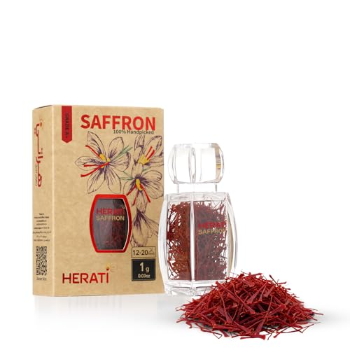 Herati Saffron Super Negin Grade 1 Threads 1 Gram Crystal Bottle, Award Winning Afghan Saffron Direct From Farm, Hand Harvested Pure All Red Threads For Tea Paella Rice Biryani Golden Milk