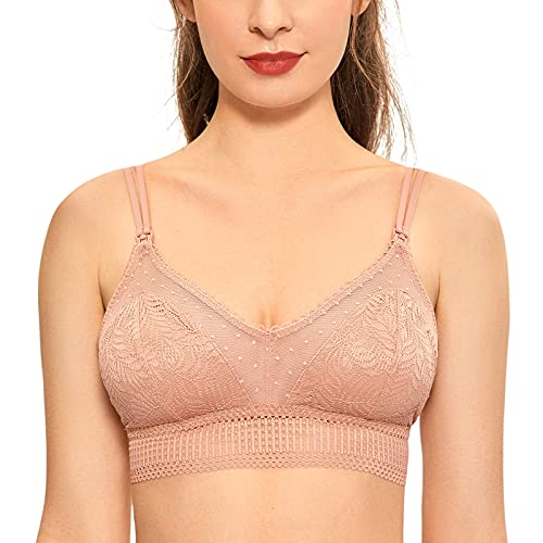 MOMANDA Damen Spitzen Umstands Still BH Licht Einlagen ohne Bügel Sahnekaffee S Cover