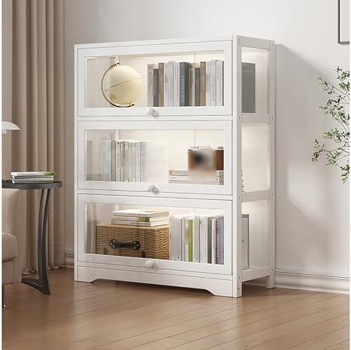 Natural Bamboo Display Cases,Curio Display Cabinet,Collectibles Toy Organizers Rack,Display Cabinet with Acrylic Flip Doors,Quick Installation,Easy to Clean,Sealed Dustproof
