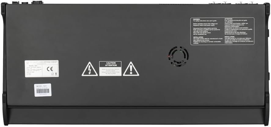 Apačia view of the Obsidian NX1 lighting controller, showing product labels and ventilation grilles.