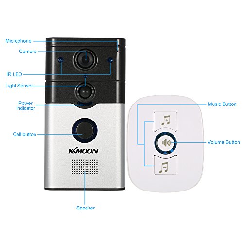 VOOCHIE Suporte para campainha sem fio 720P Visualização de telefone Gravar instantâneo Visão noturn