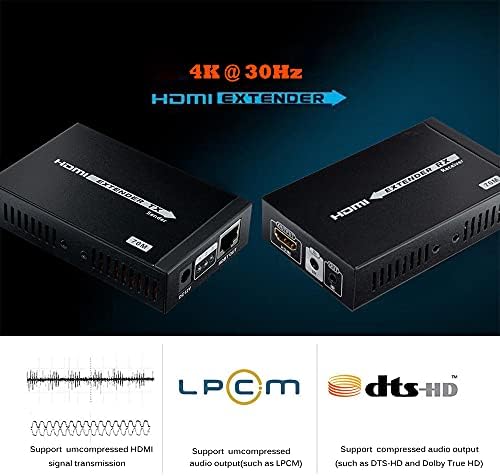 AGPTEK 4K HDMI Extender, Over Single CAT/6/6A/7/8 Cable Uncompressed Transmission up to 230ft/70m Support 3D,1080P, 4K with Bi-Directional IR Remote