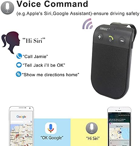 SUNITEC Hands Free Car Phone Kit Bluetooth,Support Siri Assistant,AUTO Power ON Off,Voice Guidance,Wireless Handsfree Bluetooth Car Kit with Visor Clip- BC936