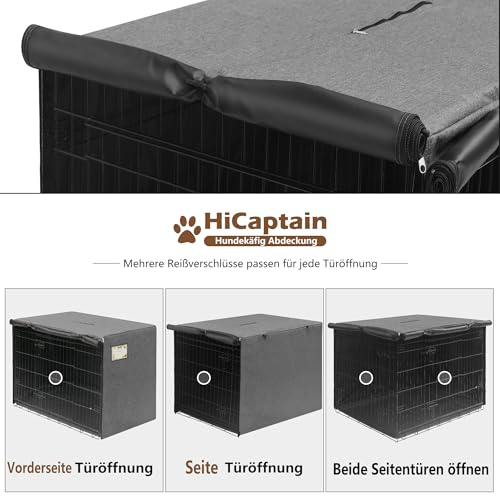 HiCaptain Hundekäfig Abdeckung für Drahtkäfige, Hundebox Abdeckung, Winddicht, für den Innen- und Außenbereich, 600D Polyester, 94 * 61 * 63cm (L*B*H), Nur Abdeckung