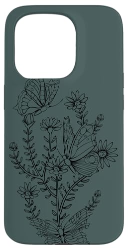 Cottagecore Goblincore Fairycore Flor y mariposa Carcasa para iPhone 15 Pro