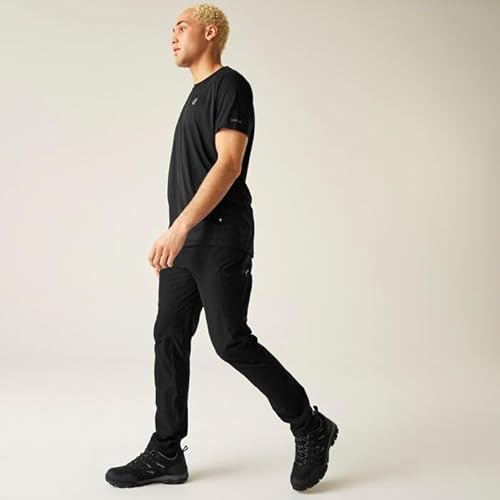 Regatta Mens Tuned in II Multi Pocket Walking Trousers in Black Nylon | Showerproof, Lightweight, Quick Dry, Breathable, Stretchy Cargo Pants