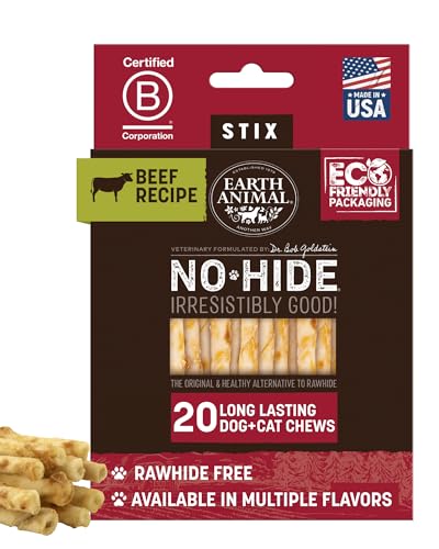 Earth Animal No-Hide Stix Beef Recipe Natural Rawhide Alternative Dog & Cat Chews - 20 Count Value Pack