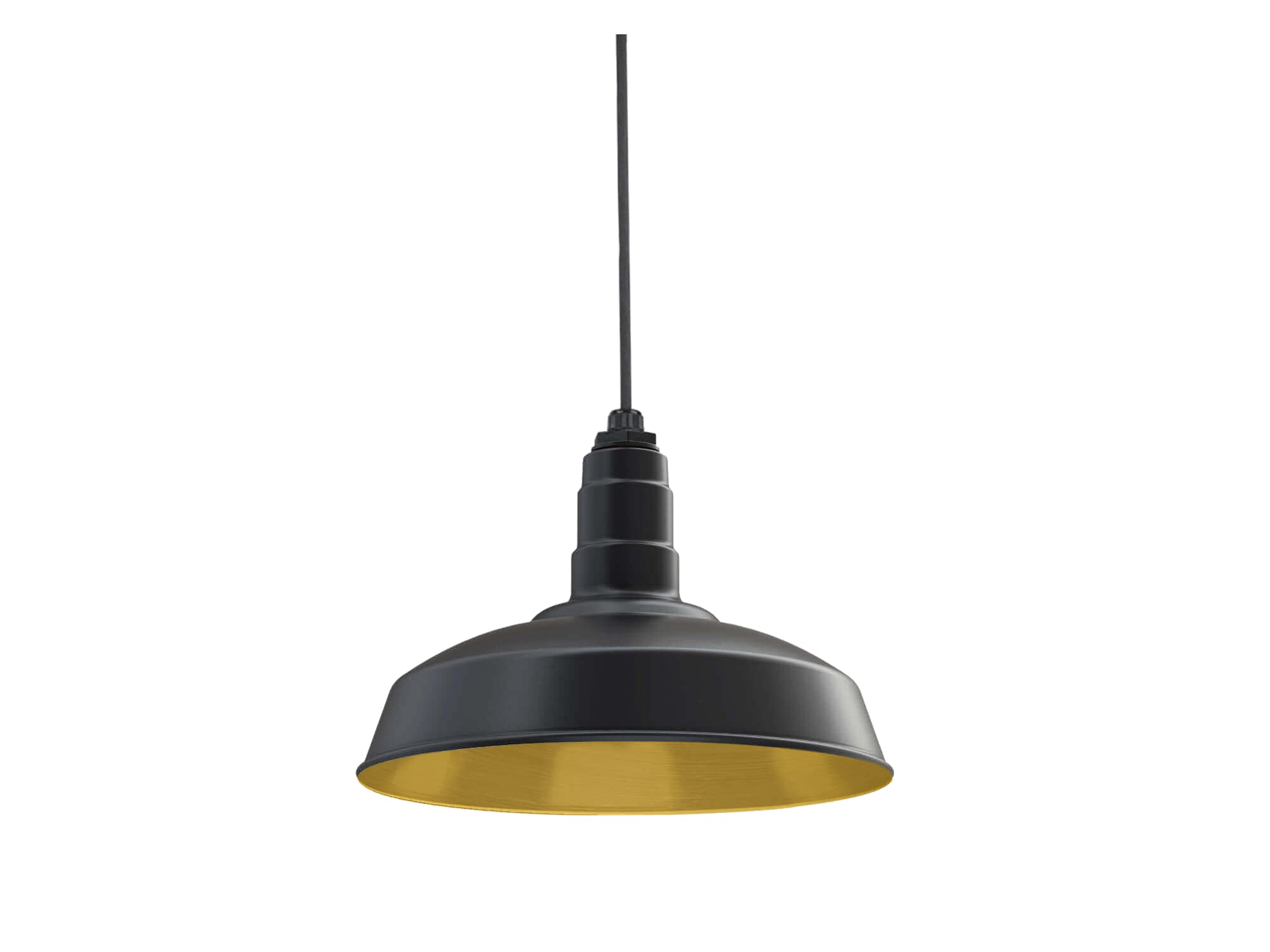 4ft Black Cord Barn Light Pendant 16" Dome | Garage | Matte Black/Brass
