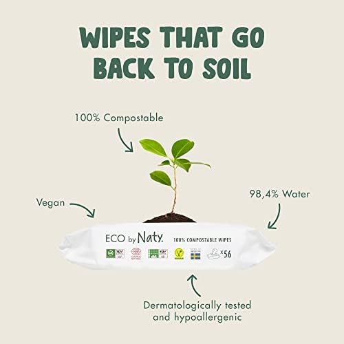Eco by Naty Unscented Baby Wipes - 100% Compostable and Plant-Based Wipes, Good for Babies and Newborn Sensitive Skin (168 Count), Packaging may vary