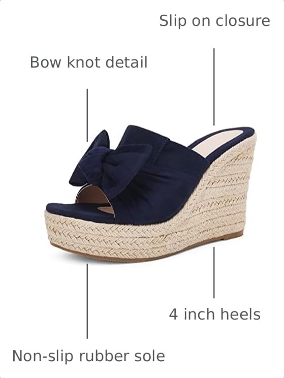 Image of PiePieBuy Womens Platform Espadrilles Slip On Wedge Sandals Bow Tie Open Toe Slides Shoes