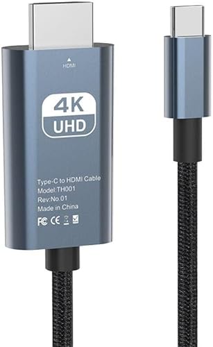 USB C to HDMI Cable Adapter High Resolution 4K at 60Hz HDMI,Type C to HDMI 2.0 Braided Cord (Thunderbolt 3/4 Compatible) for iPhone 17 Series, MacBook Pro/Air, iPad Pro.