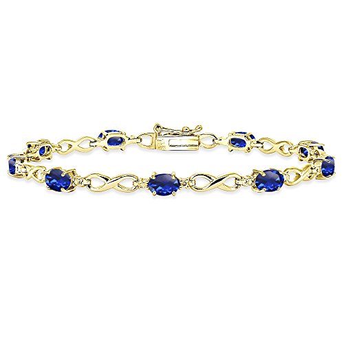 B. Brilliant Yellow Gold Flashed Sterling Silver Created Blue Sapphire Oval Polished Infinity Classic Tennis Bracelet #TOP12