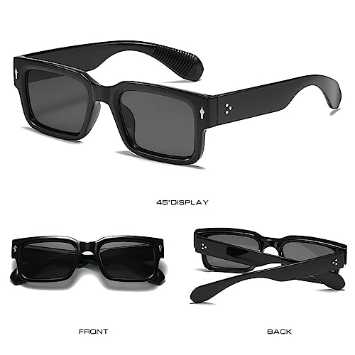 HYLLE Square Sunglasses for Women Men Trendy Chunky Rectangle Sun Glasses Black Shades UV400 Protection3