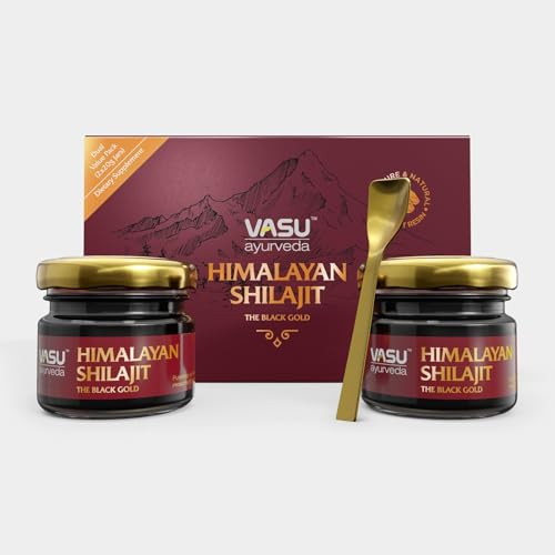 VASU Ayurveda Himalayan Shilajit Resin 400mg Lab Tested Natural Energy Booster with Fulvic Acid & 85+ Trace Minerals Pure Shilajit for Men & Women 100 Days Supply for Strength & Stamina (2-Pack)