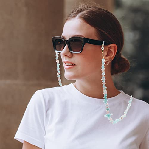 Eyeglass Chain Eye Glasses Holders Around Neck Stylish Chip Stone Beaded Glasses Chains For Women Face Mask Eyeglasses Holder Necklaces Lanyard Strap (Pink & Blue Jade) #TOP2