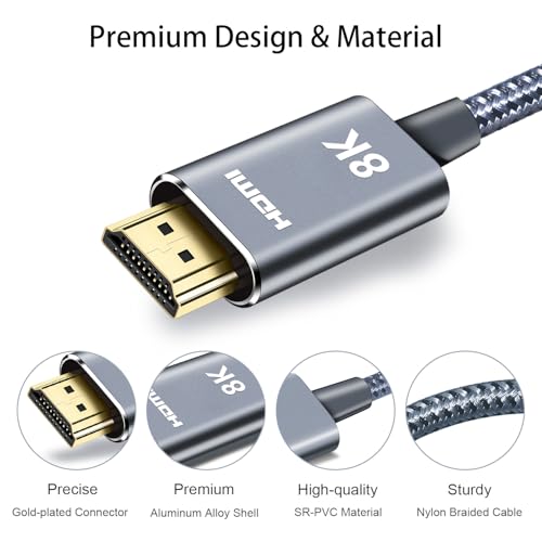LEADSTAR HDMI Cable Fiber Optic 8K 4K 100 ft, 8K 60Hz / 4K 120Hz, 48Gbps High Speed Long HDMI 2.1 Cord Braided | Ultra HD, HDR10, 2160p, eARC, 3D, HDCP 2.2 | for Xbox, PS5, TV, Laptop, Monitor by LEADSTAR - Image 7