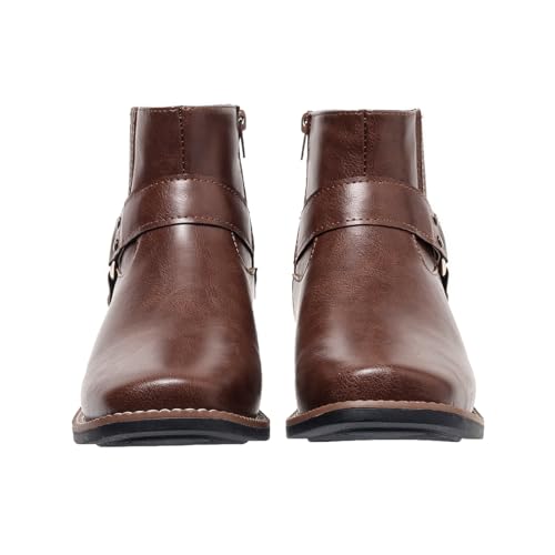 SelRoys Women's Ankle Boots Low Chunky Stacked Heel Classic Multi Strap Side Zipper Country Booties4