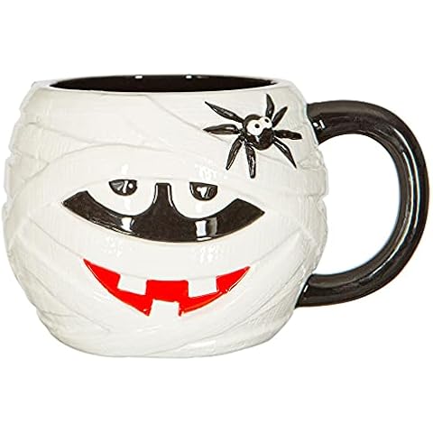 Fax Potato Halloween Stoneware Mummy Spider Mug - Scary Spooky Seasonal Home Tea Coffee Tableware - 750ml - White Cover