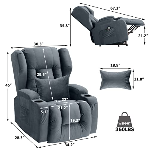 Vuyuyu Big Lift Chairs Recliners For Elderly With Massage And Heating, Overstuffed Power Lift Recliner Chair, Soft Velvet Lazy Sofa Chairs For Living Room, 2 Remote Control/Usb Port/Cup Holders #TOP6