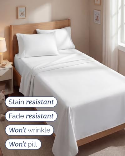 Image of Twin 4 Piece Bed Sheet Set - Comfy, Breathable & Cooling Sheets - White