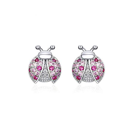 Pink Romantic Laybug Stud Earrings for Women 925 Sterling Silver Tiny Earrings for Girl Gfits Original Design