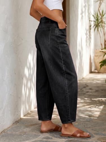 Image of Saodimallsu Womens Barrel Jeans Cropped High Waisted Baggy Wide Straight Leg Boyfriend Denim Pants for Casual Wear