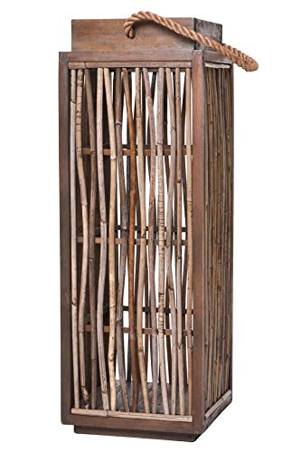 Windlicht-Säule Kerzenhalter Laterne Rattan VELAS rund Braun Grau (80x28)