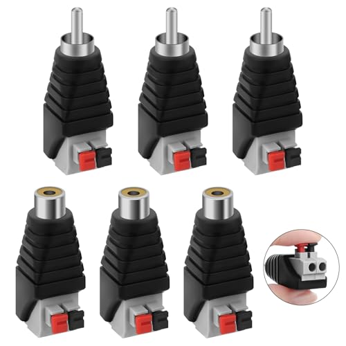 AXFEE 6 Pièces fiches RCA, mâle et femelle vers borne à vis, adaptateur RCA, mâle à visser sans soudure, connecteurs de haut-parleur (3 fiches mâles et 3...