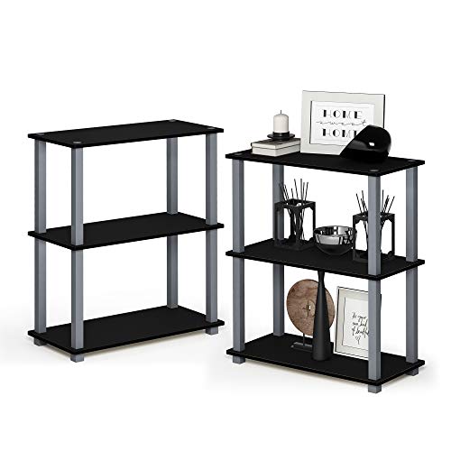 Image of Furinno TURN-S-TUBE Storage Shelves Set of 2, 3-Tier Book Shelf, Corner Shelf, Toolless Open Shelves, Square Tubes, for Organization and Storage, Living Room, Garage, Home Office, Black