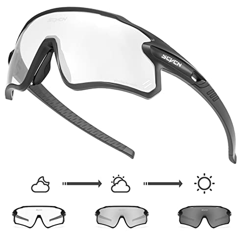 Scvcn Photochromic Cycling Glasses Clear Mtb Glasses Men Women Mountain Bike Glasses Transition Biking Sunglasses Motorcycle Goggles Bicycle Riding Glasses Cycle Road Bike Cycling Sunglasses Dark Gray #TOP14