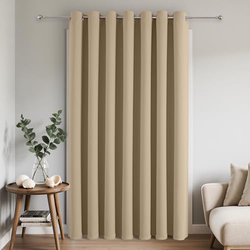 Joydeco Blackout Patio Sliding Door Curtains 84 Inches Long, Grommet Privacy Room Divider Curtains, Extra Wide Thermal Blackout Drapes for Bedroom Living Room (Light Beige, 100Wx84L, 1 Panel
