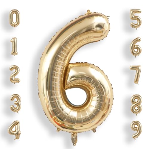 Image of AULE 40 Inch Large 6 Balloon Numbers Light Gold, Big Foil Number Balloons, Giant Helium Happy Birthday Party Decorations for Man and Women, Huge Mylar Anniversary Party Supplies
