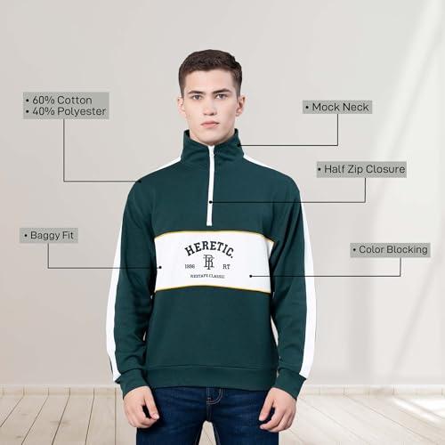 Image of Red Tape Cotton Half Zip Mock Neck Sweatshirt For Men | Cut & Sew | Everyday Comfort