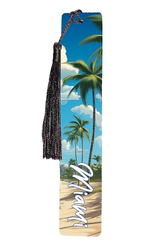 Miami Florida Design C Souvenir Wooden Bookmark with Tassel Single