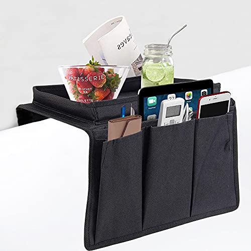 iEasey Sofa Candy Organizer with Tray Sofa Armrest Organizer with Cup Holder Couch Armchair Pockets TV Remote Caddy Sofa Storage Bag for Phone Tablet Book Magazine DVD Eyeglasses Snacks Holder by iEasey - Used condition - CA$17.08