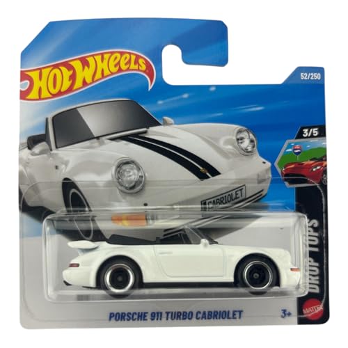 Hot Wheels - Porsche 911 Turbo Cabriolet - JJJ22 - White with Black Racing Stripes - Drop Tops 3/5 - Mattel 2026-1:64 - Licensed Model