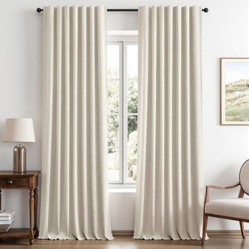 MIULEE 100% Blackout Linen Curtains 42 x 96 Inch Linen Beige 2 Panels